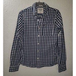 Abercrombie & Fitch Sz S Men's Gingham Plaid Muscle-Fit Button-Down Shirt Navy